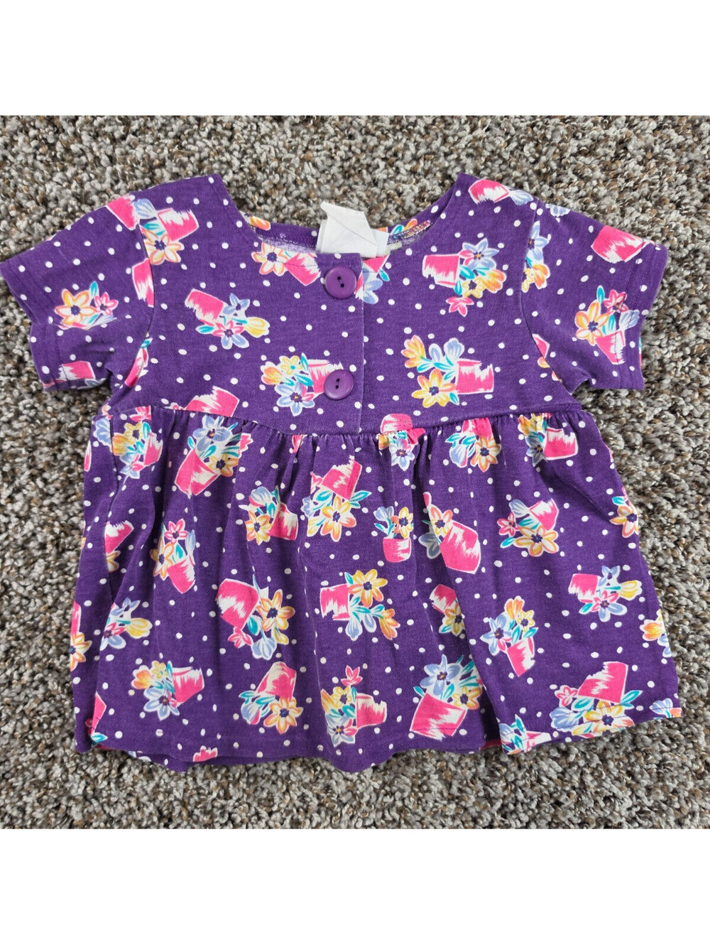 Vtg 1990s Girls Sz 3T Short Sleeve Loose Fit T Shirt Bright Purple Floral